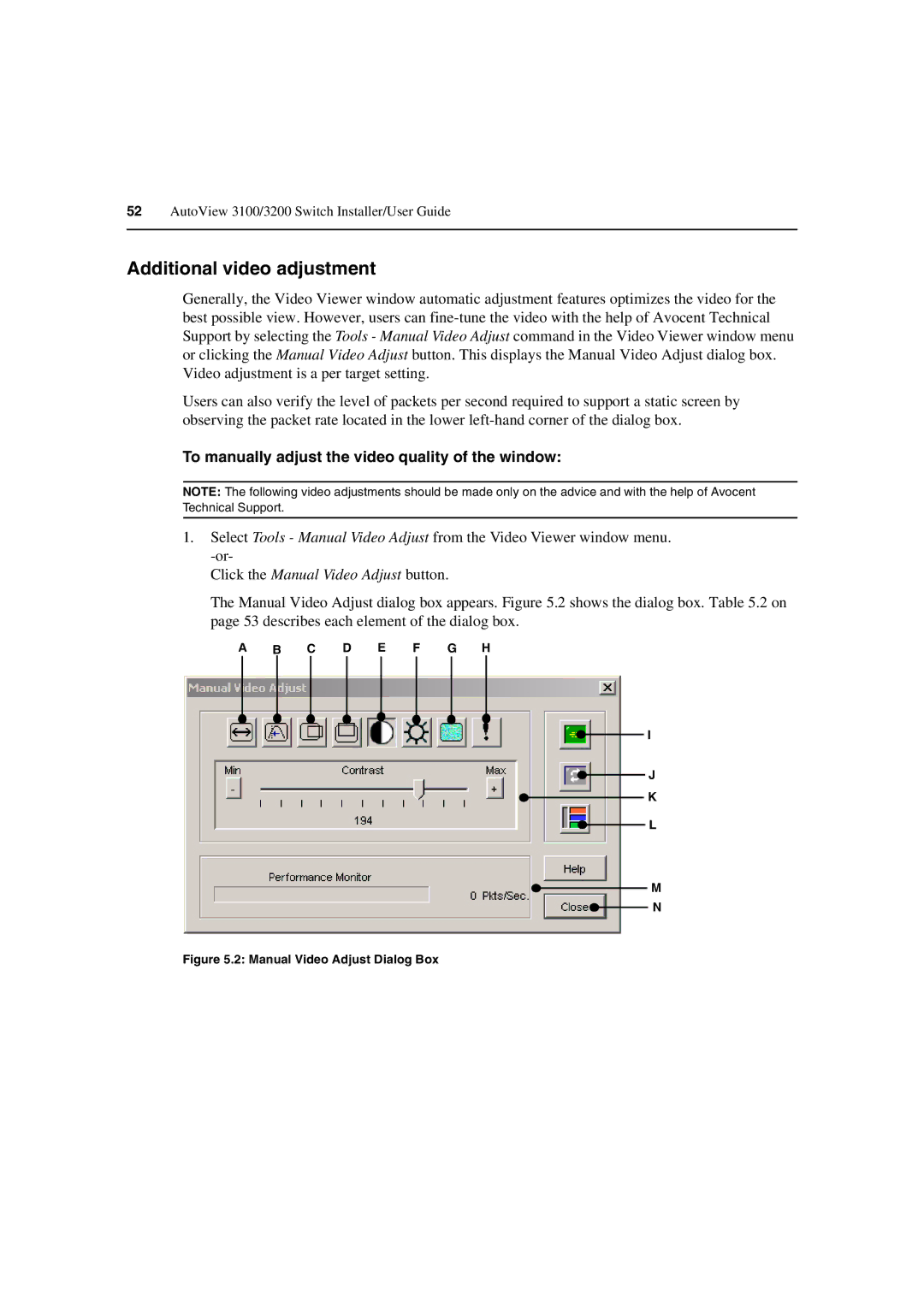 Avocent 3100/3200 Additional video adjustment, To manually adjust the video quality of the window 