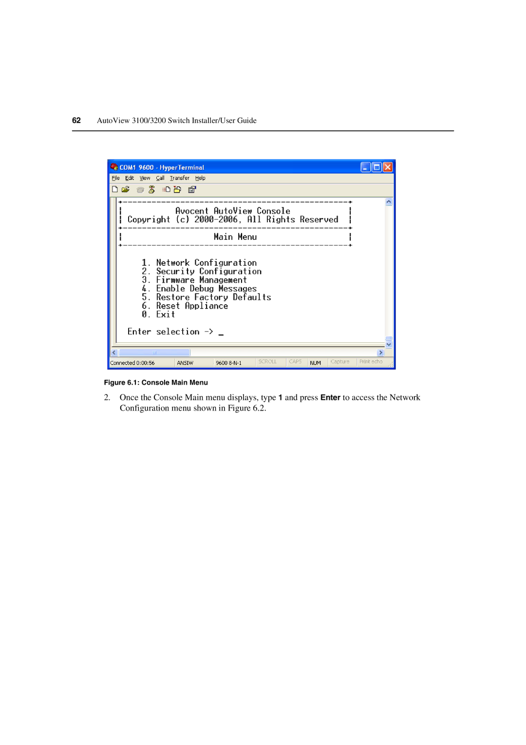 Avocent 3100/3200 manual Console Main Menu 