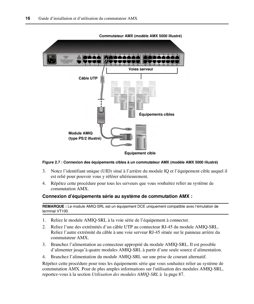 Avocent 590-222-501M manual Connexion d’équipements série au système de commutation AMX, Équipement cible 