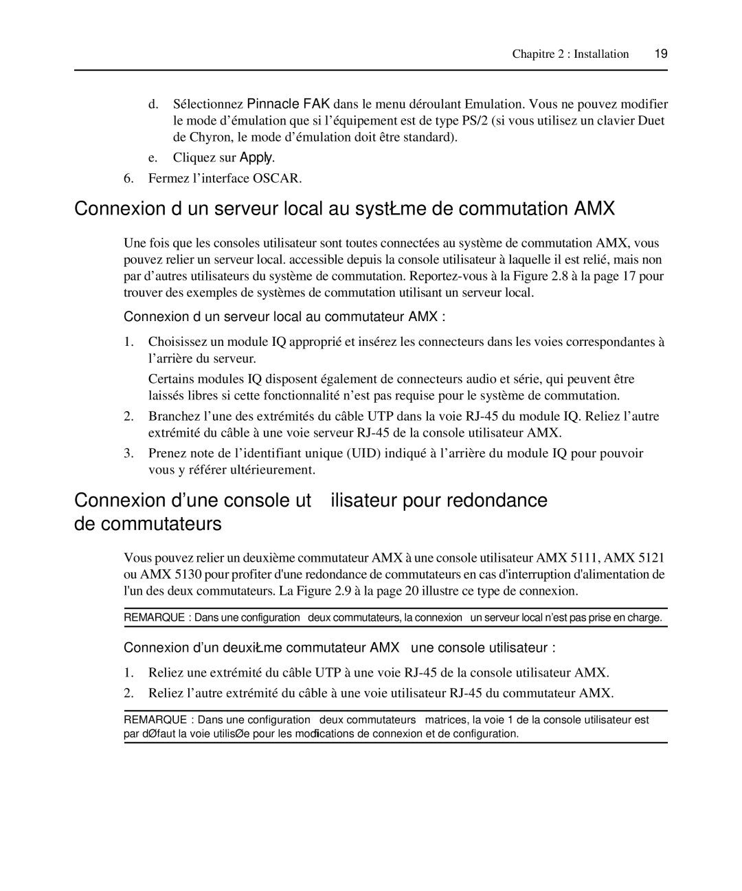 Avocent 590-222-501M manual Connexion d’un serveur local au système de commutation AMX 