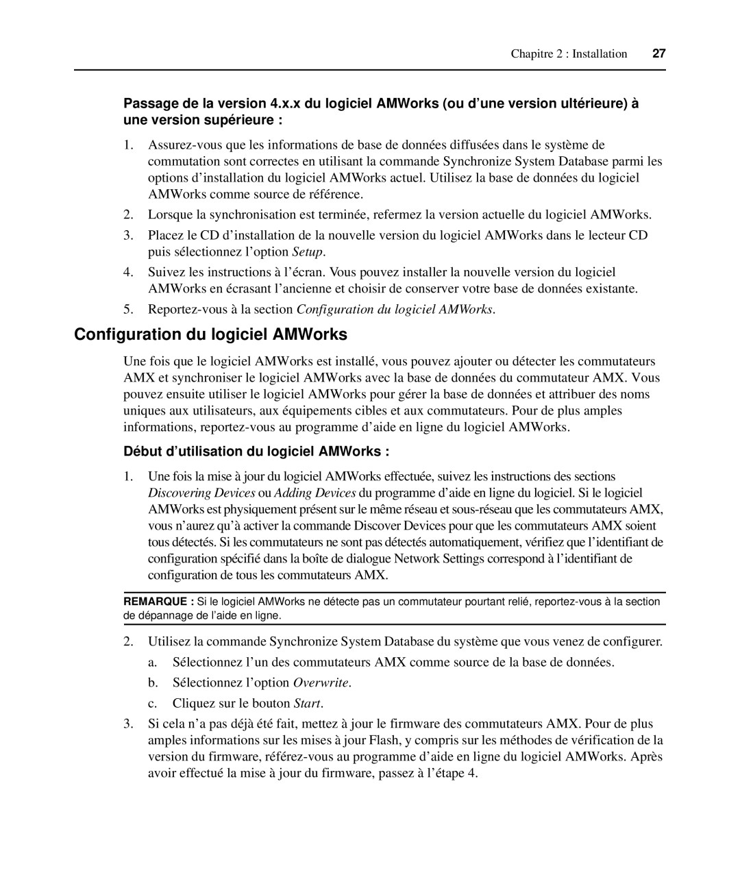 Avocent 590-222-501M manual Configuration du logiciel AMWorks, Début d’utilisation du logiciel AMWorks 