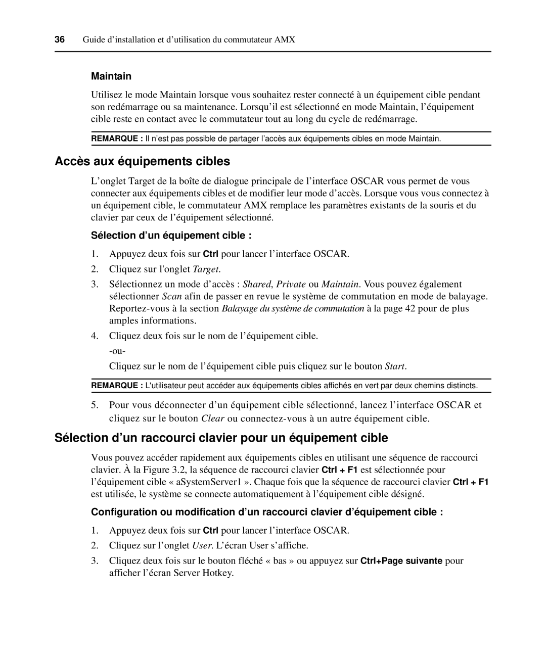 Avocent 590-222-501M manual Accès aux équipements cibles, Sélection d’un raccourci clavier pour un équipement cible 