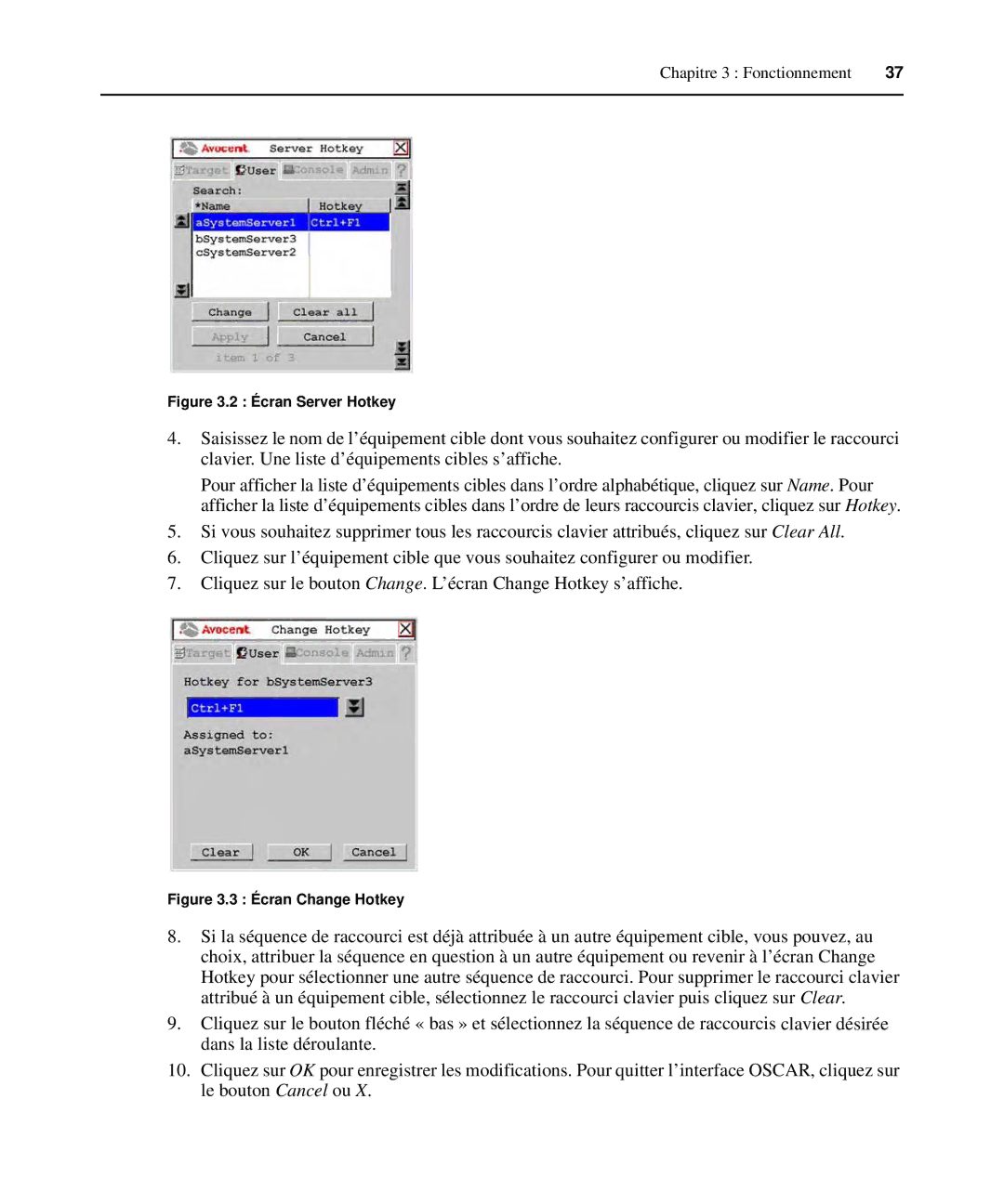 Avocent 590-222-501M manual Écran Server Hotkey 