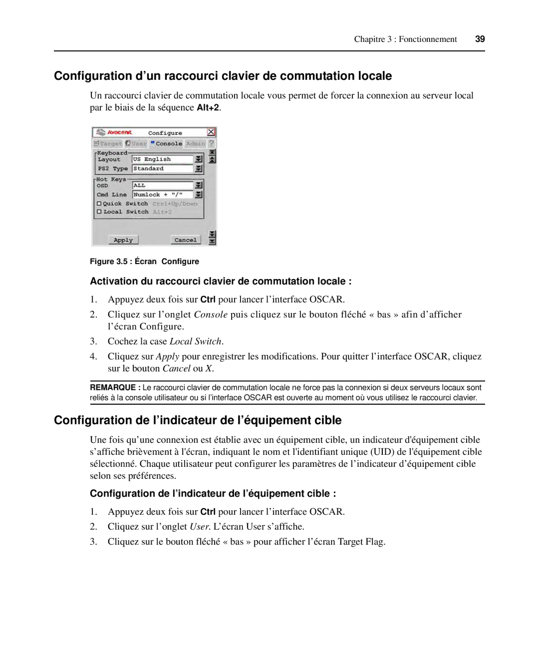 Avocent 590-222-501M manual Configuration d’un raccourci clavier de commutation locale 