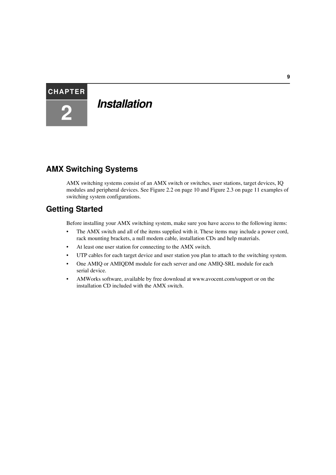 Avocent 590-222-501M manual AMX Switching Systems, Getting Started 