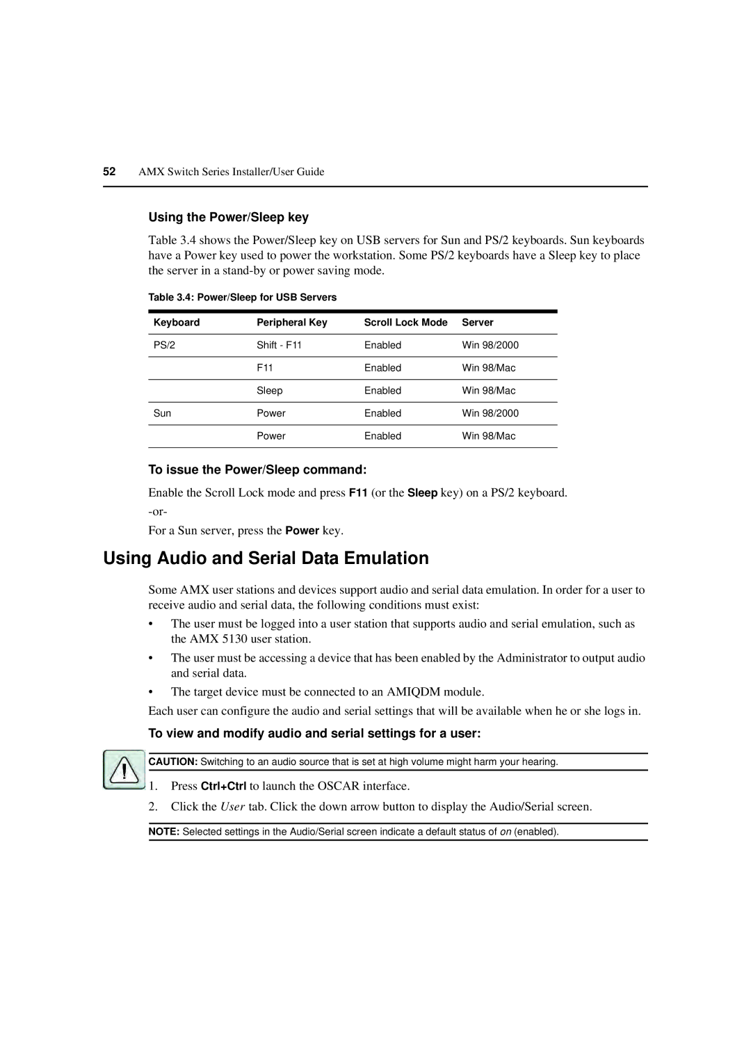 Avocent 590-222-501M Using Audio and Serial Data Emulation, Using the Power/Sleep key, To issue the Power/Sleep command 