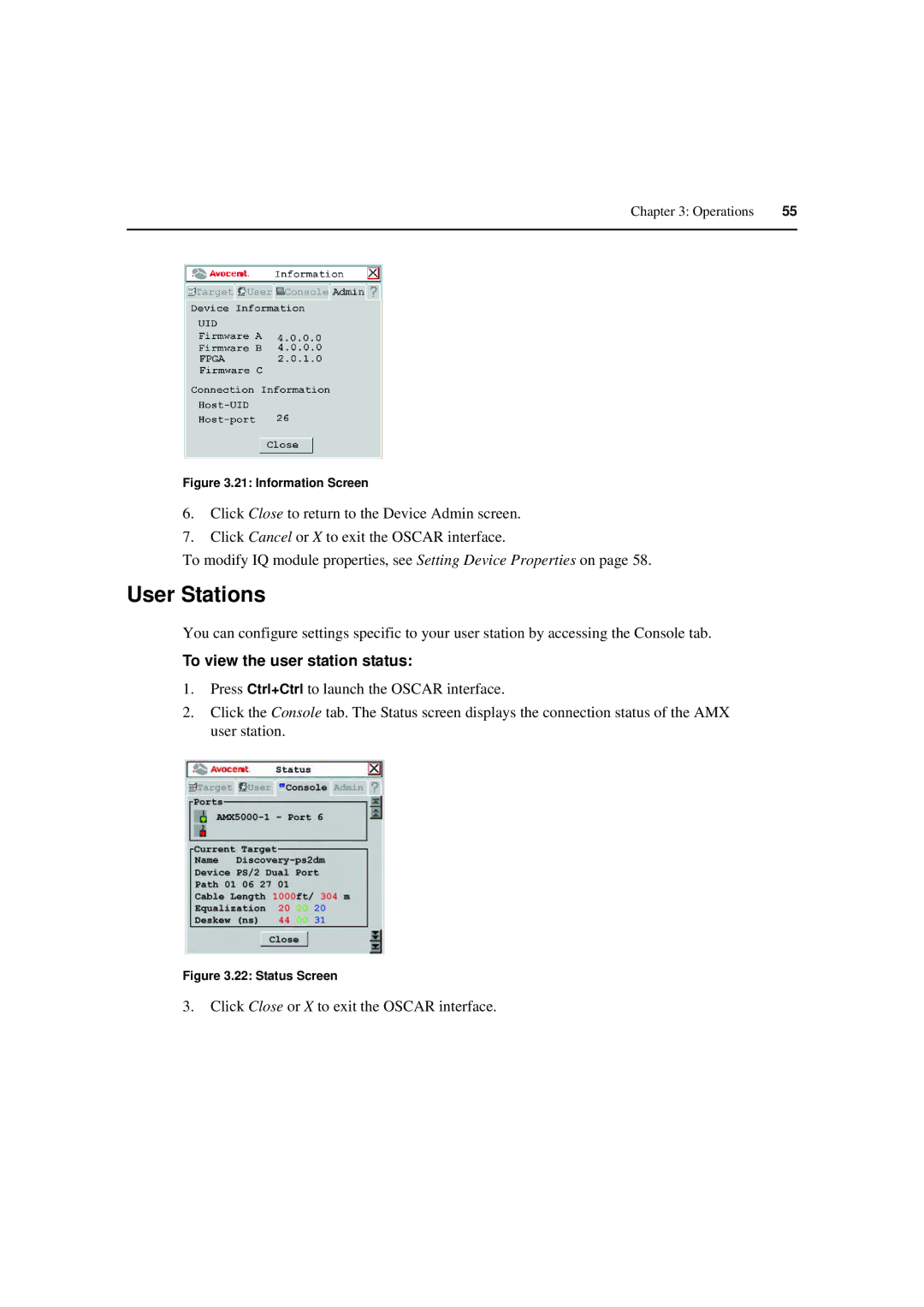 Avocent 590-222-501M manual User Stations, To view the user station status 