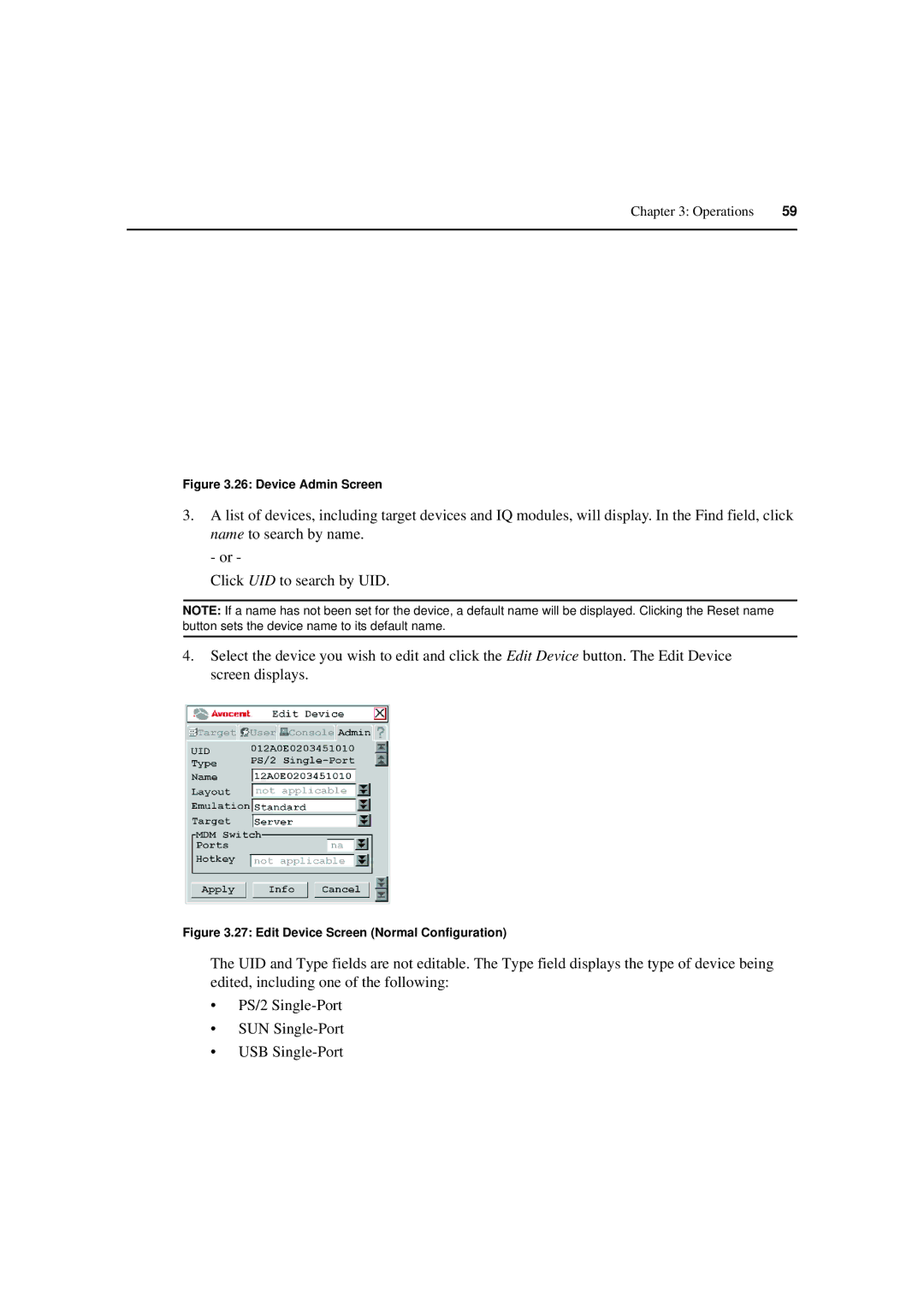 Avocent 590-222-501M manual Device Admin Screen 