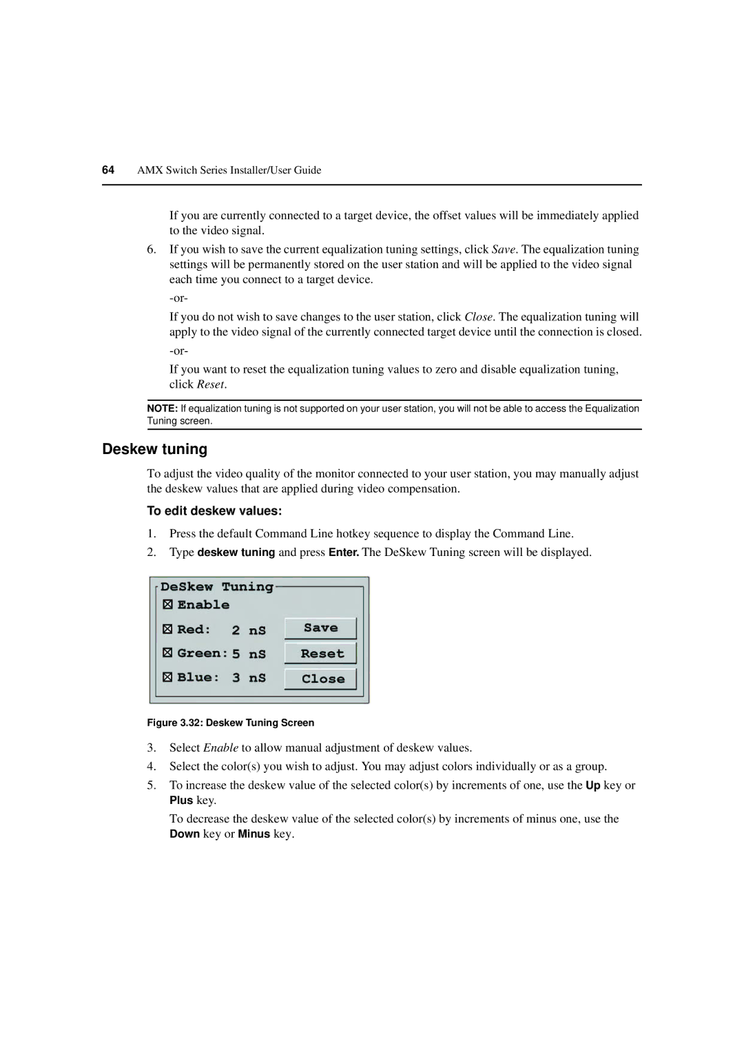 Avocent 590-222-501M manual Deskew tuning, To edit deskew values 