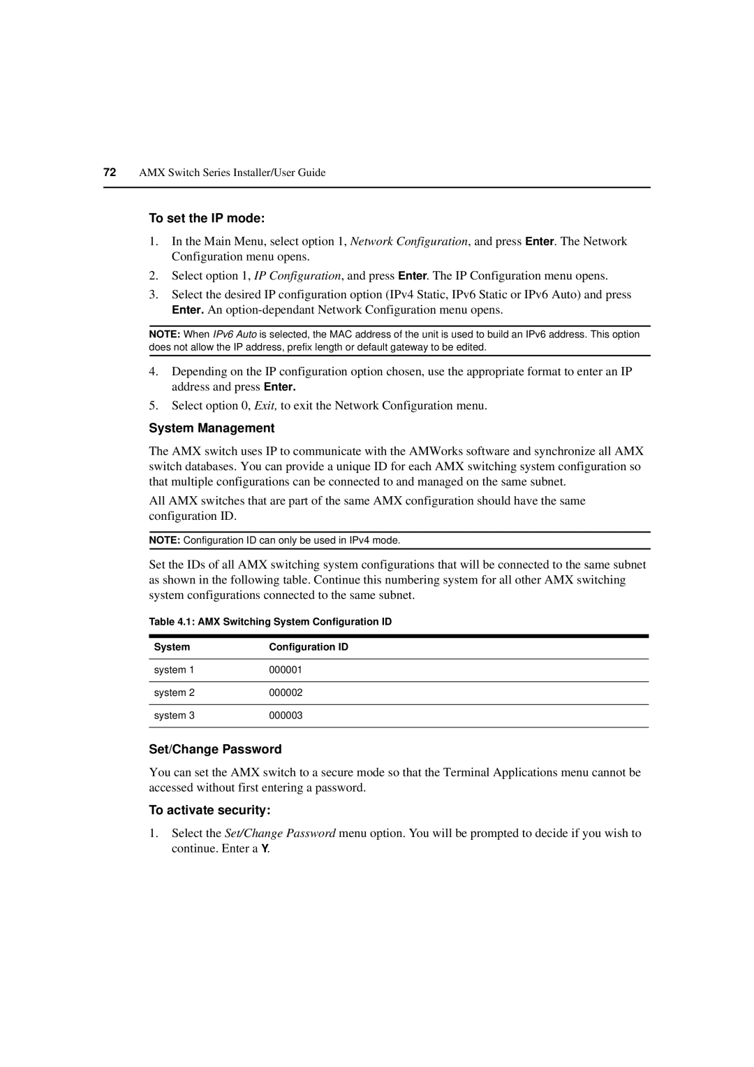 Avocent 590-222-501M manual To set the IP mode, System Management, Set/Change Password, To activate security 