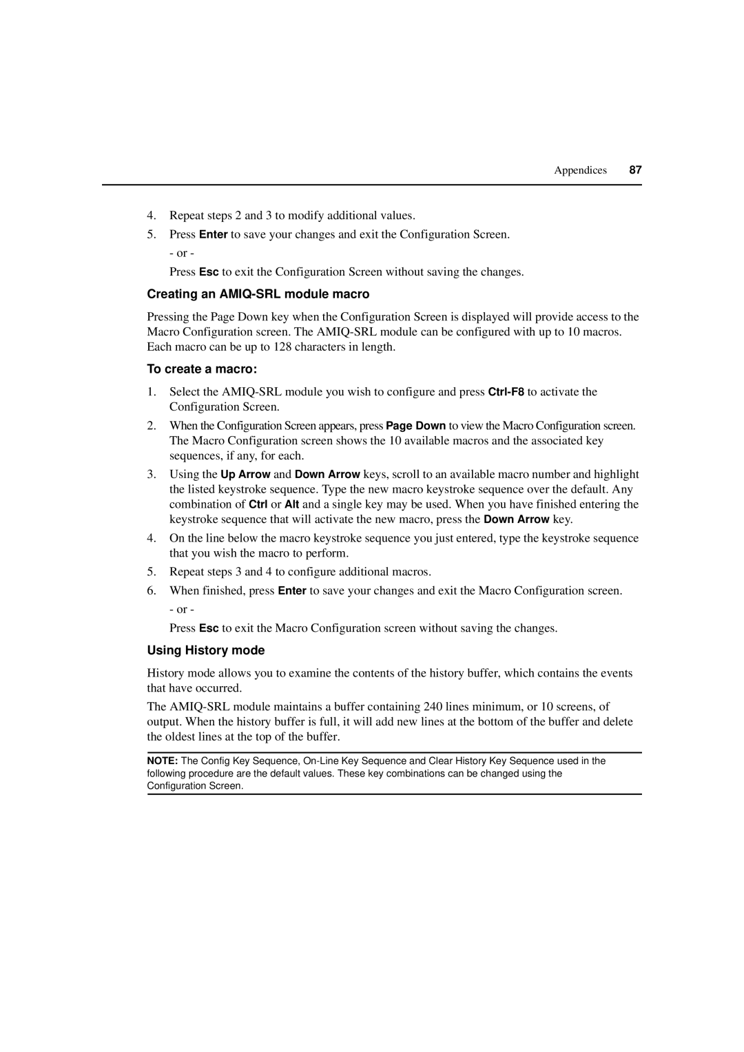 Avocent 590-222-501M manual Creating an AMIQ-SRL module macro, To create a macro, Using History mode 