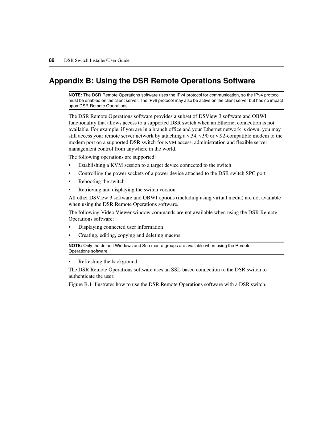 Avocent 590-686-501D manual Appendix B Using the DSR Remote Operations Software 