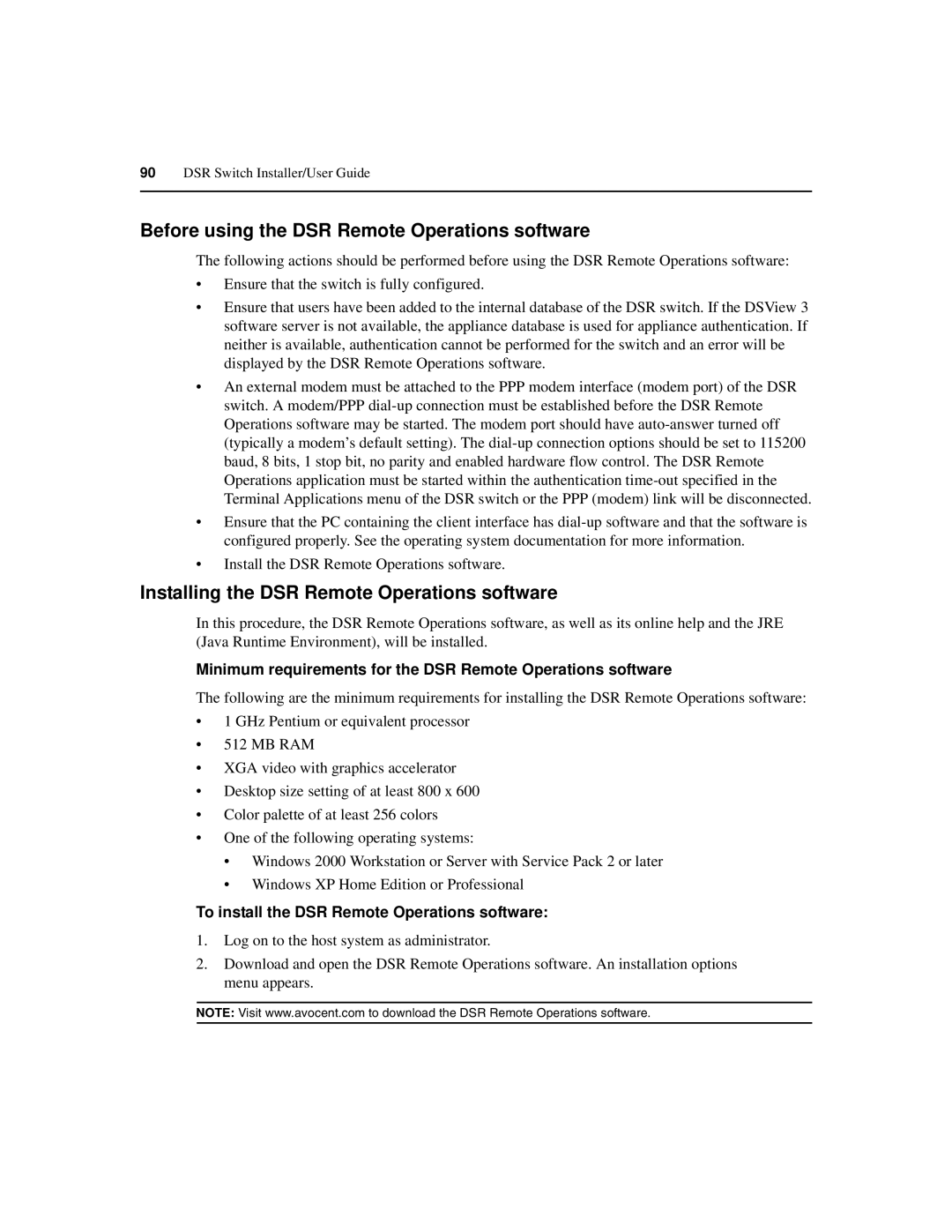 Avocent 590-686-501D manual Before using the DSR Remote Operations software, Installing the DSR Remote Operations software 