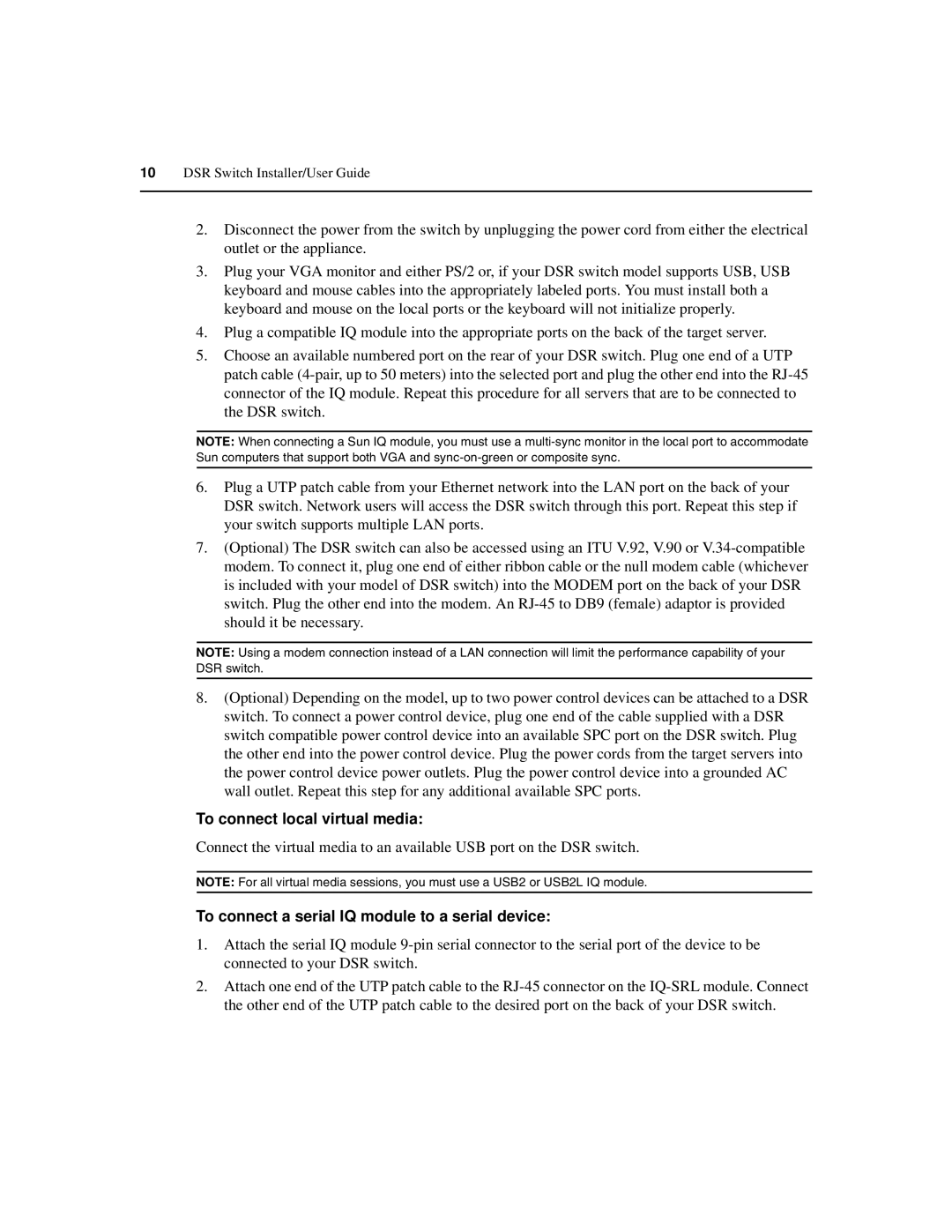 Avocent 590-686-501D manual To connect local virtual media, To connect a serial IQ module to a serial device 