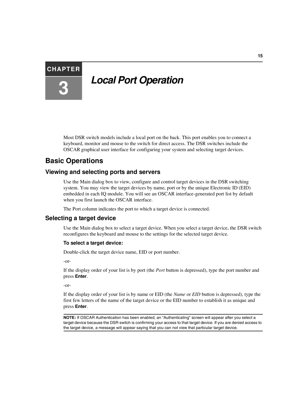 Avocent 590-686-501D manual Basic Operations, Viewing and selecting ports and servers, Selecting a target device 