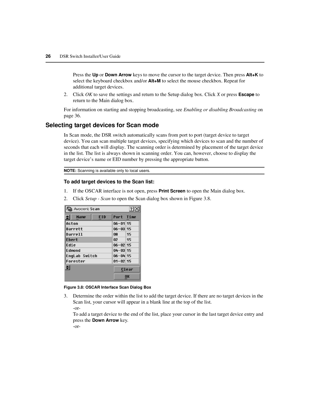 Avocent 590-686-501D manual Selecting target devices for Scan mode, To add target devices to the Scan list 