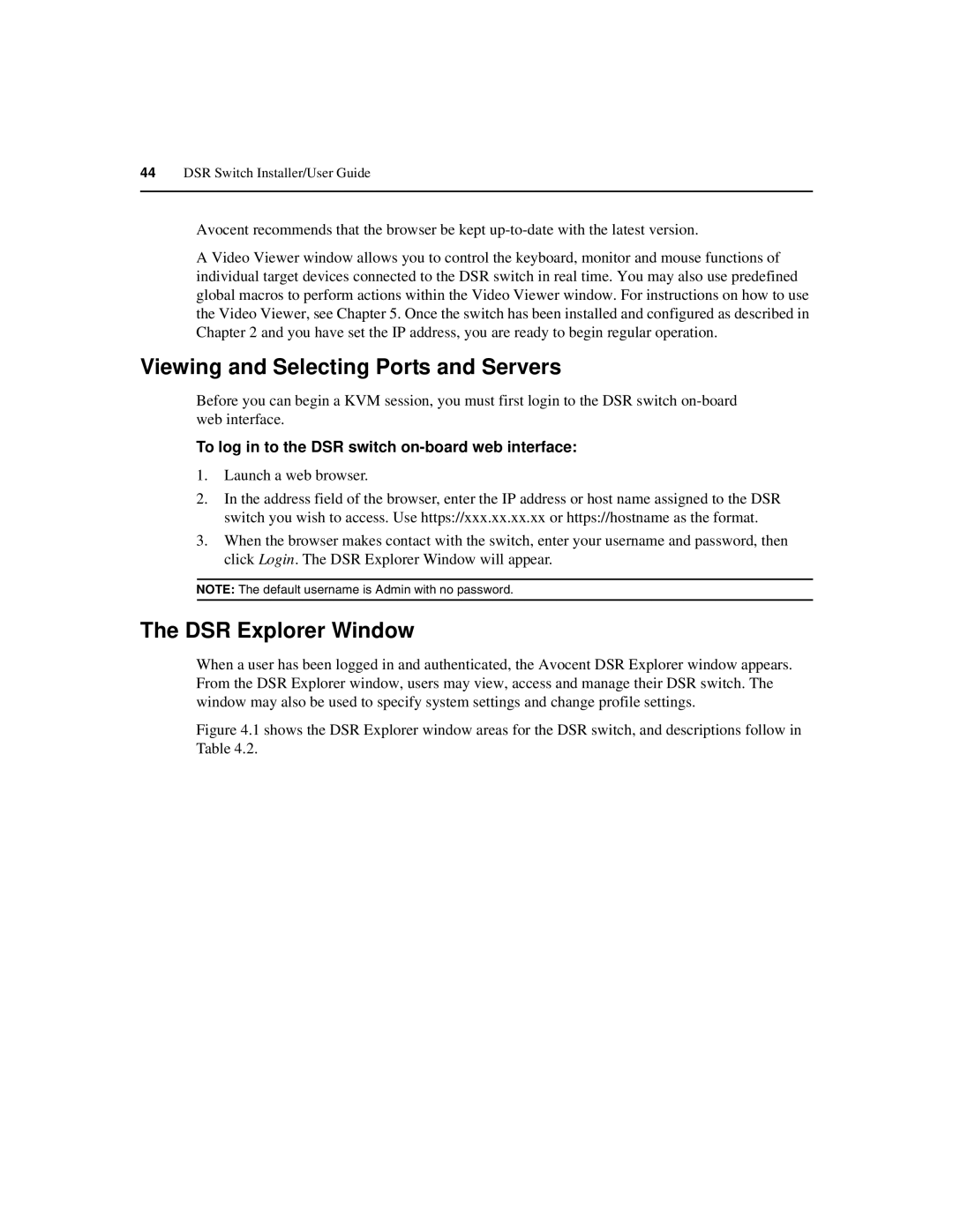 Avocent 590-686-501D manual Viewing and Selecting Ports and Servers, DSR Explorer Window 