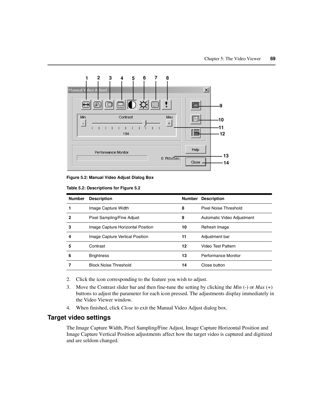 Avocent 590-686-501D manual Target video settings, Description 