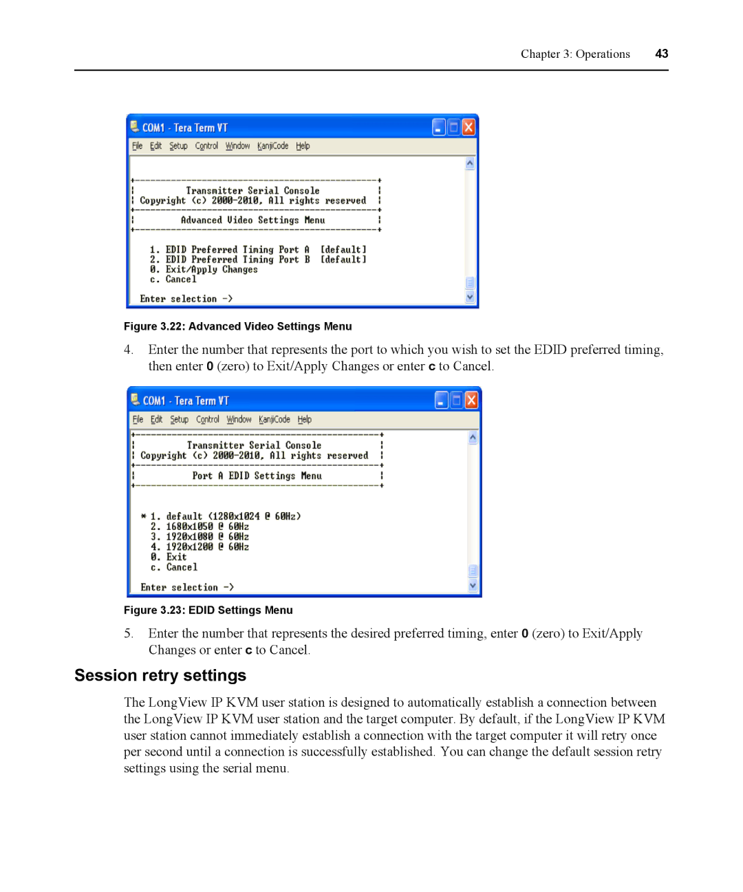 Avocent 590-836-501D manual Session retry settings, Advanced Video Settings Menu 