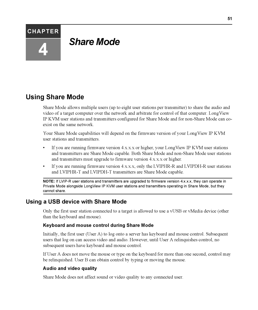 Avocent 590-836-501D Using Share Mode, Using a USB device with Share Mode, Keyboard and mouse control during Share Mode 