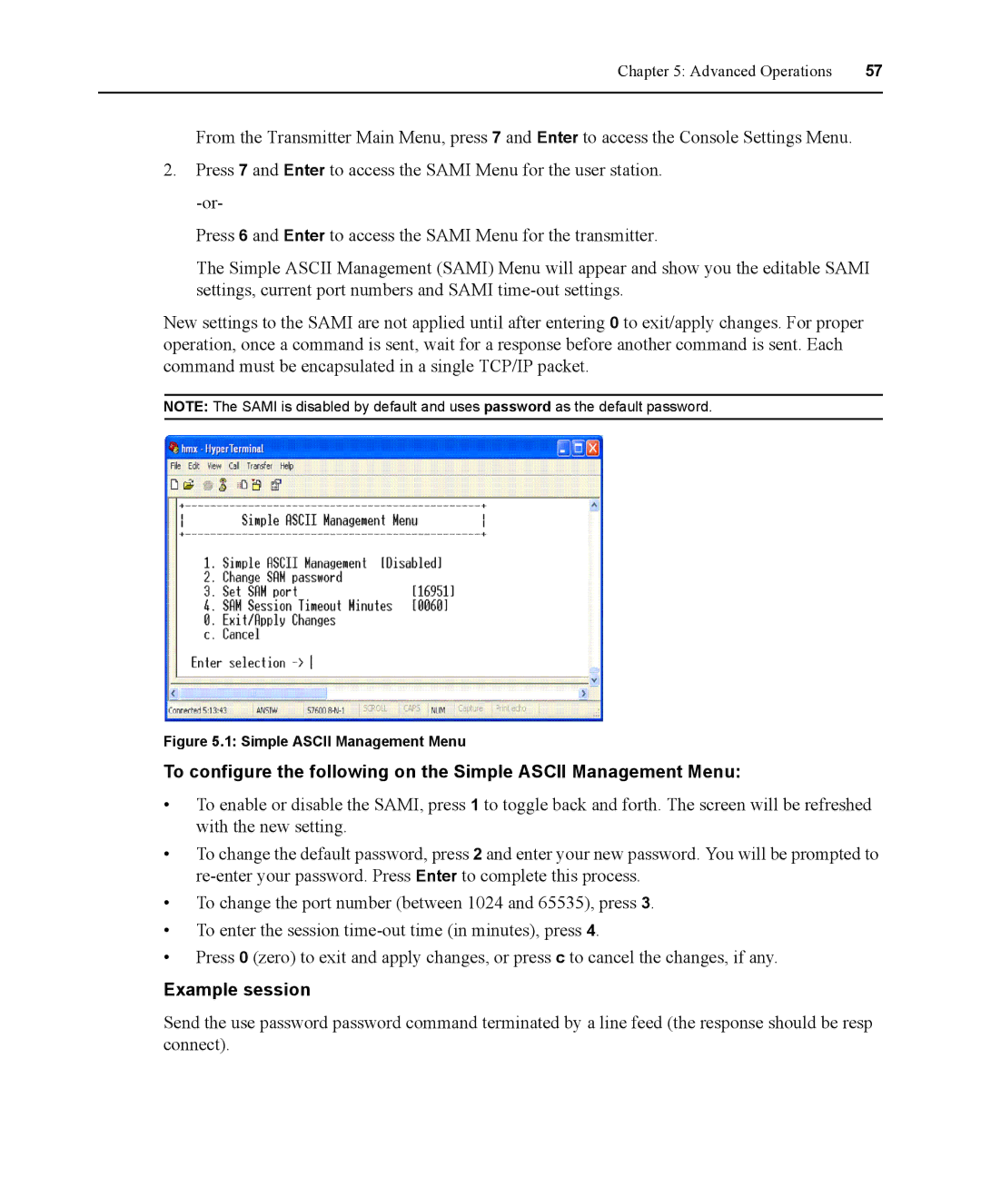 Avocent 590-836-501D manual Example session, Simple Ascii Management Menu 