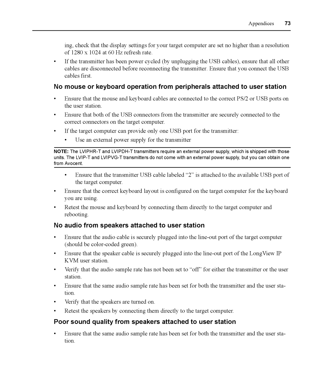 Avocent 590-836-501D manual No audio from speakers attached to user station 