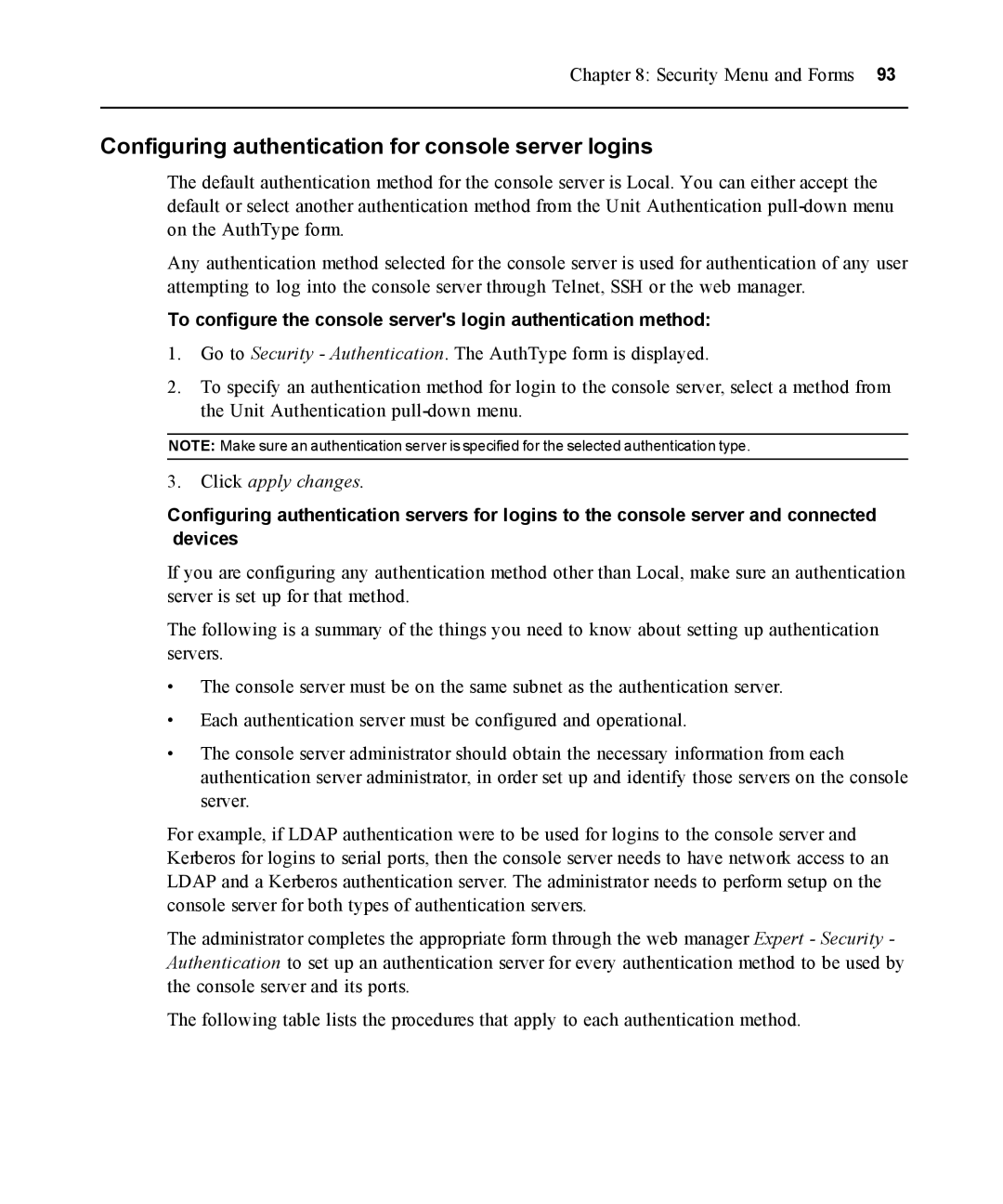 Avocent ACS 5000 manual Configuring authentication for console server logins 