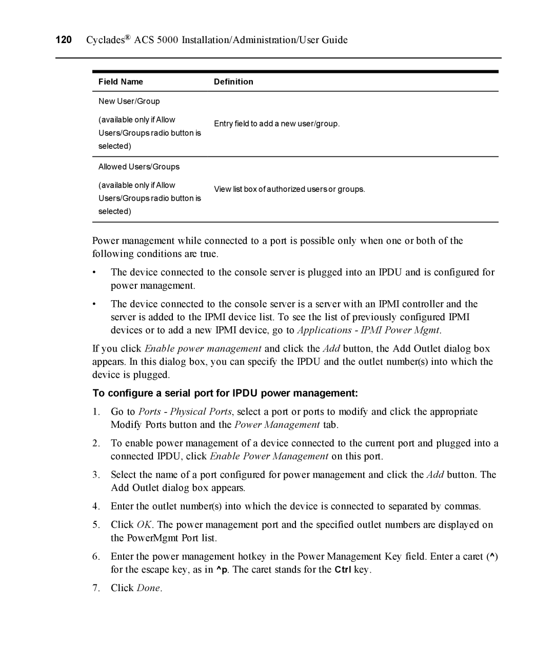 Avocent ACS 5000 manual To configure a serial port for Ipdu power management 