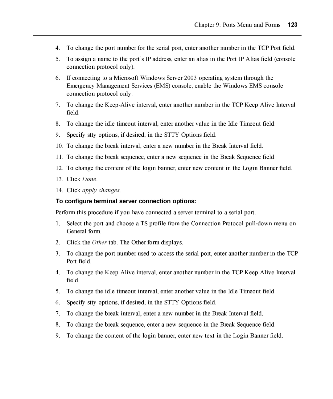 Avocent ACS 5000 manual To configure terminal server connection options 