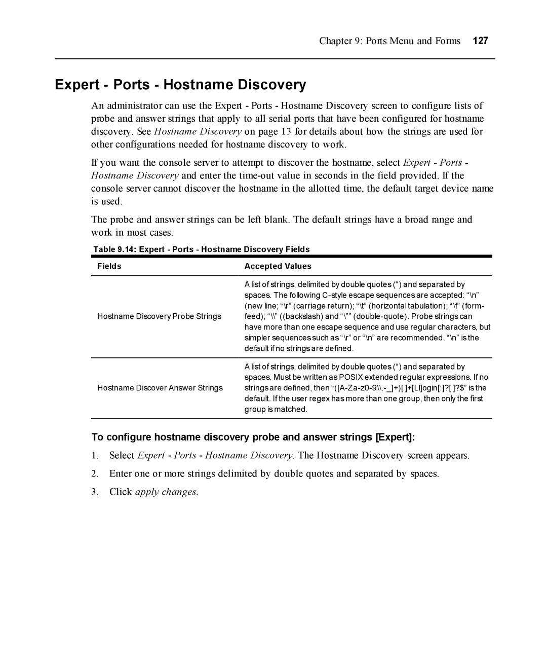 Avocent ACS 5000 manual Expert Ports Hostname Discovery Fields 