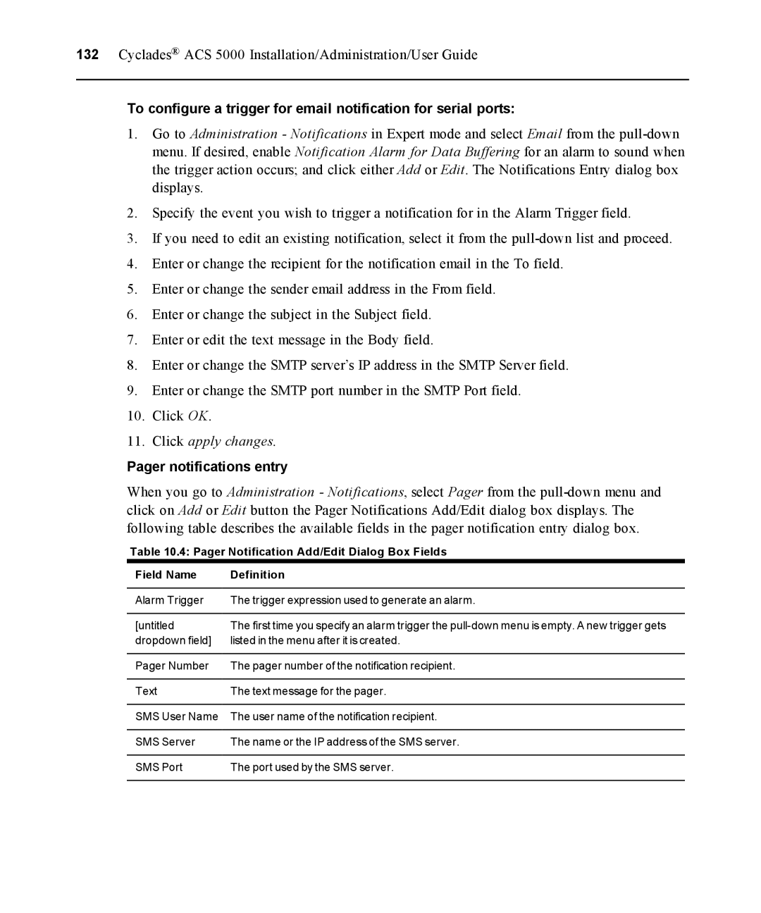 Avocent ACS 5000 manual Pager notifications entry 