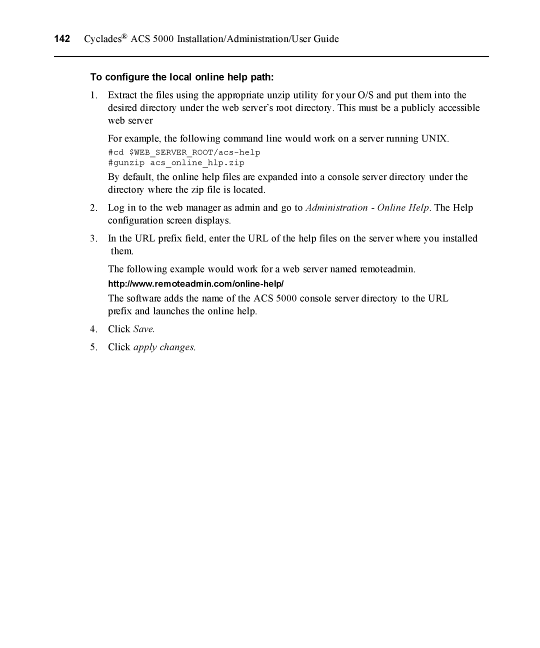 Avocent ACS 5000 manual To configure the local online help path 