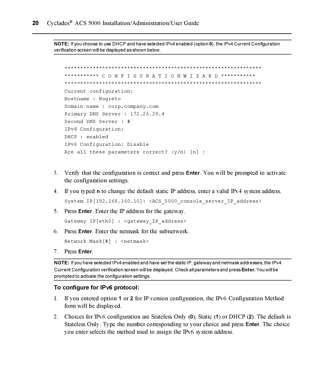 Avocent ACS 5000 manual To configure for IPv6 protocol 