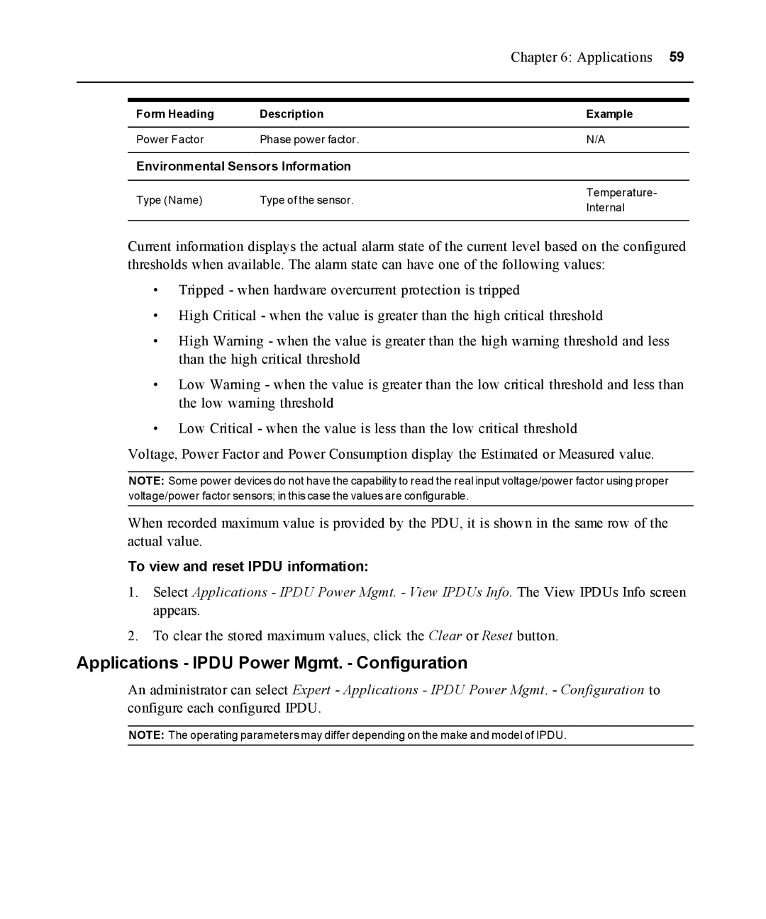 Avocent ACS 5000 manual Applications Ipdu Power Mgmt. Configuration, To view and reset Ipdu information 