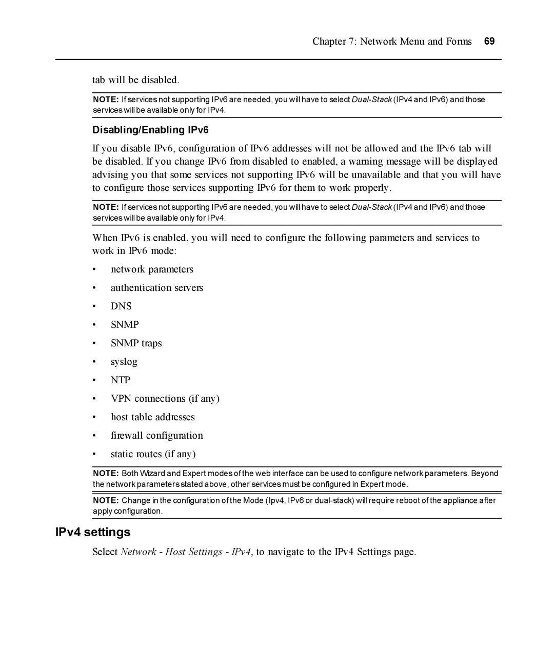 Avocent ACS 5000 manual IPv4 settings, Disabling/Enabling IPv6 