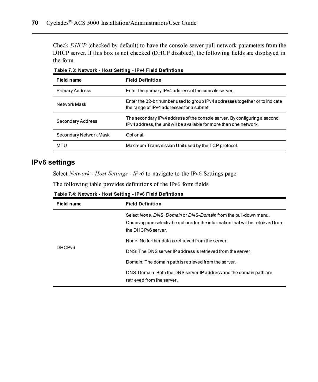 Avocent ACS 5000 manual IPv6 settings 