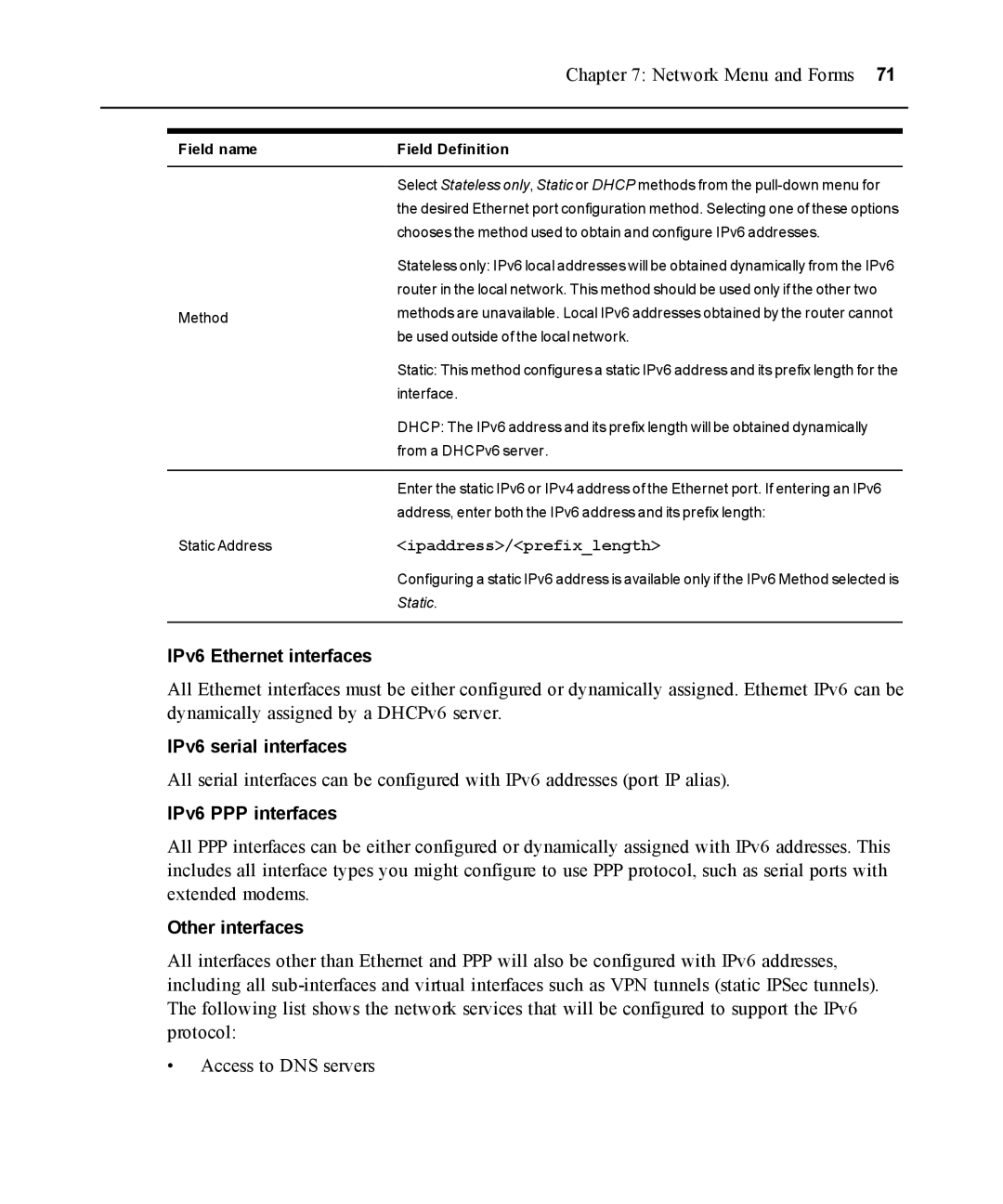 Avocent ACS 5000 manual IPv6 Ethernet interfaces, IPv6 serial interfaces, IPv6 PPP interfaces, Other interfaces 