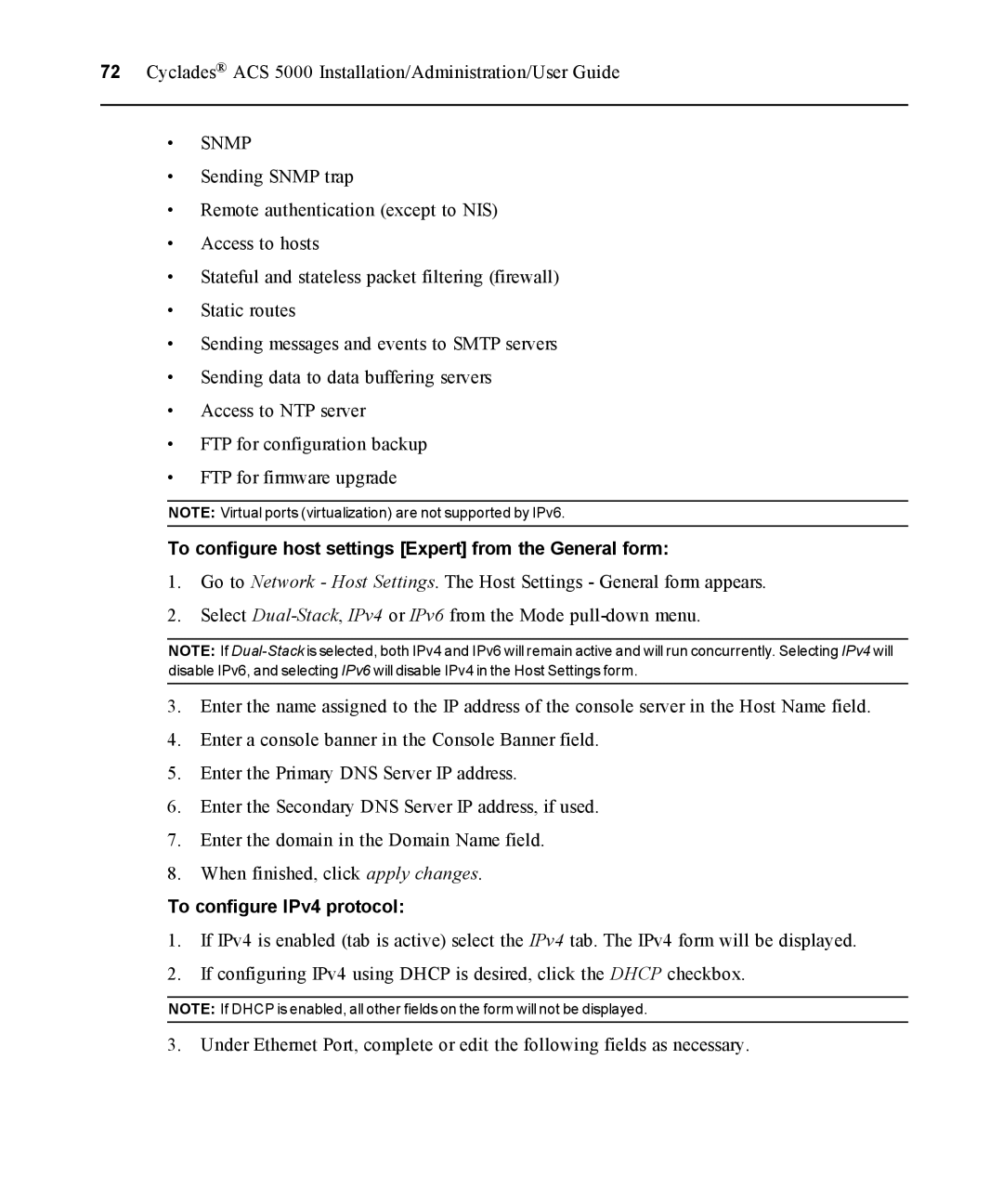 Avocent ACS 5000 manual To configure host settings Expert from the General form, To configure IPv4 protocol 