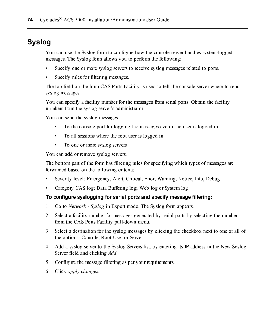 Avocent ACS 5000 manual Syslog 