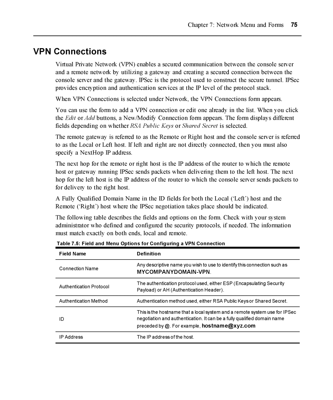 Avocent ACS 5000 manual VPN Connections, Mycompanydomain-Vpn 