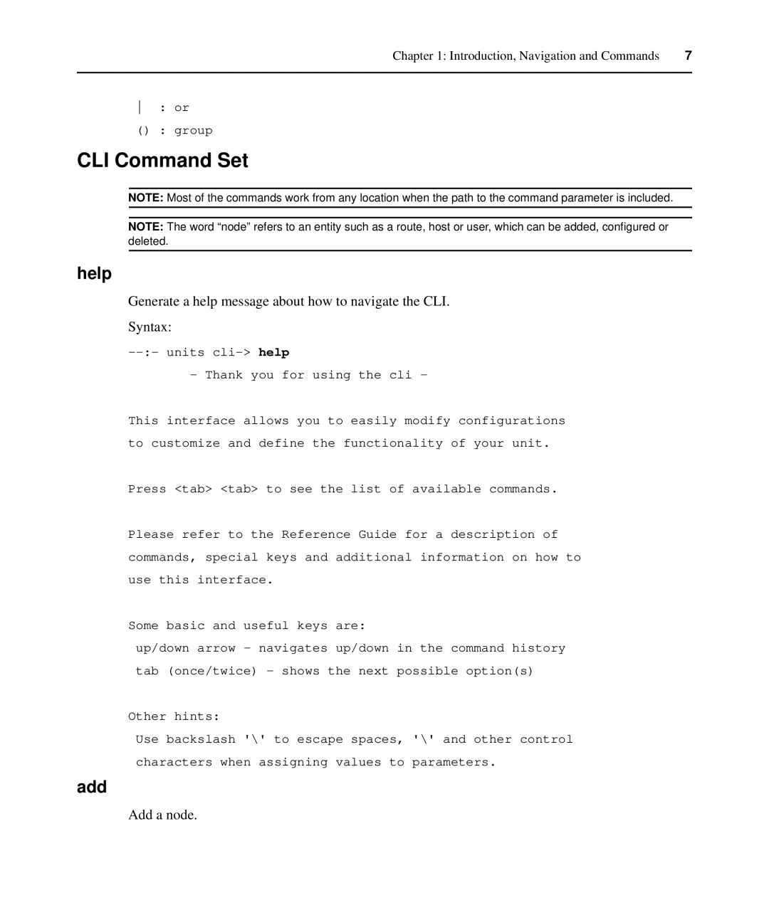 Avocent ACS 6000 manual CLI Command Set, Help, Add a node 