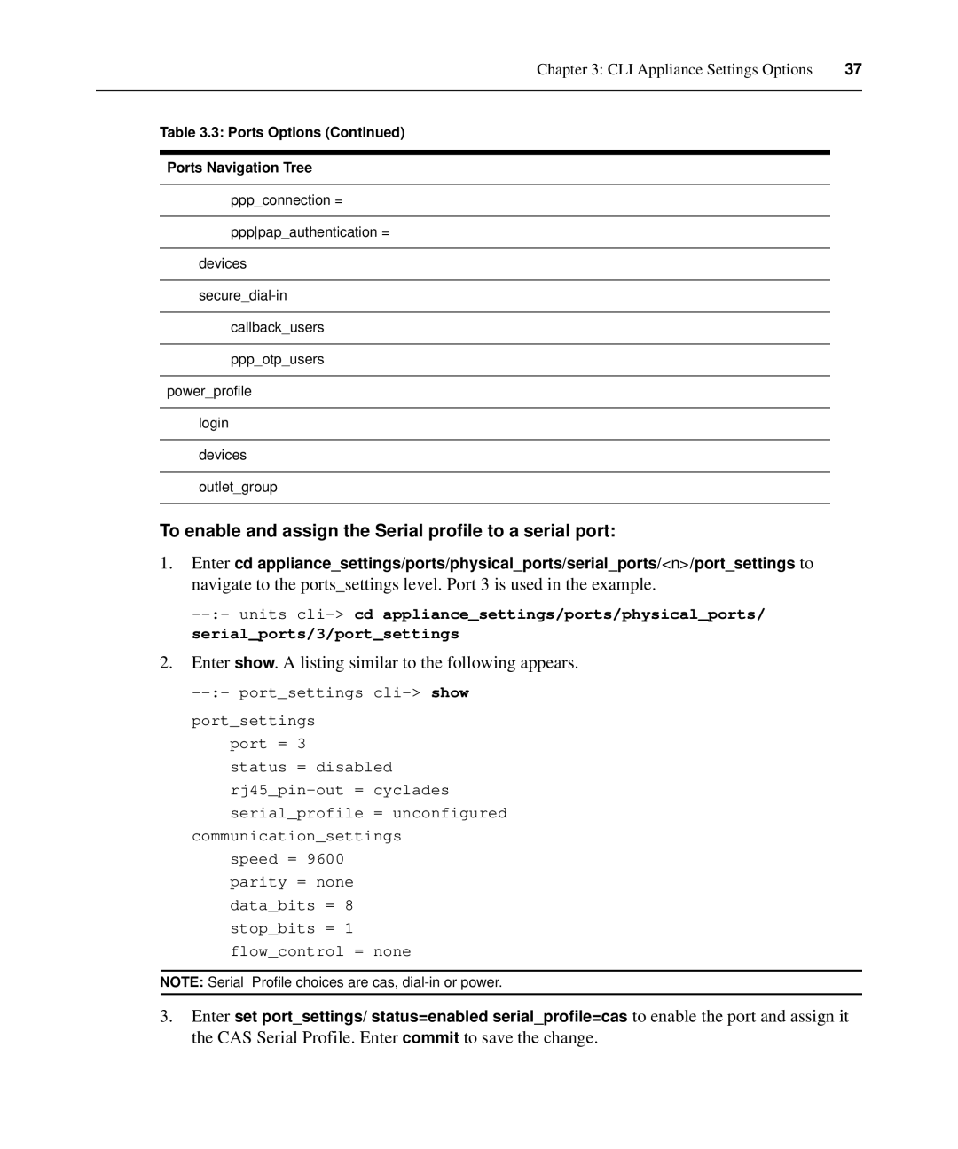 Avocent ACS 6000 manual To enable and assign the Serial profile to a serial port 