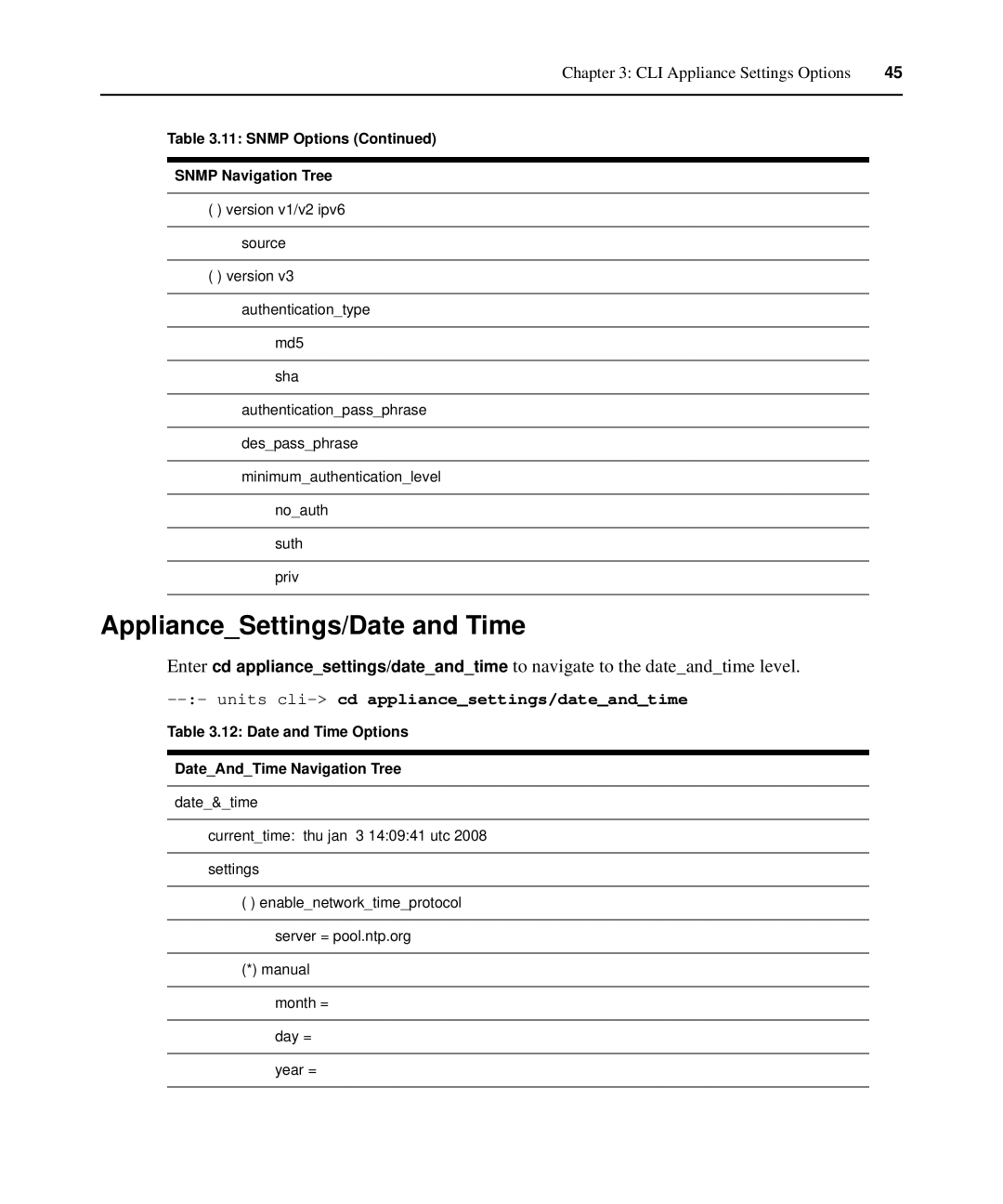 Avocent ACS 6000 manual ApplianceSettings/Date and Time, Units cli-cd appliancesettings/dateandtime 