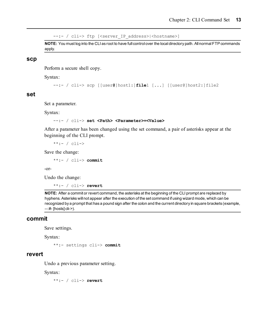 Avocent ACS 6000 manual Scp, Set, Commit, Revert 