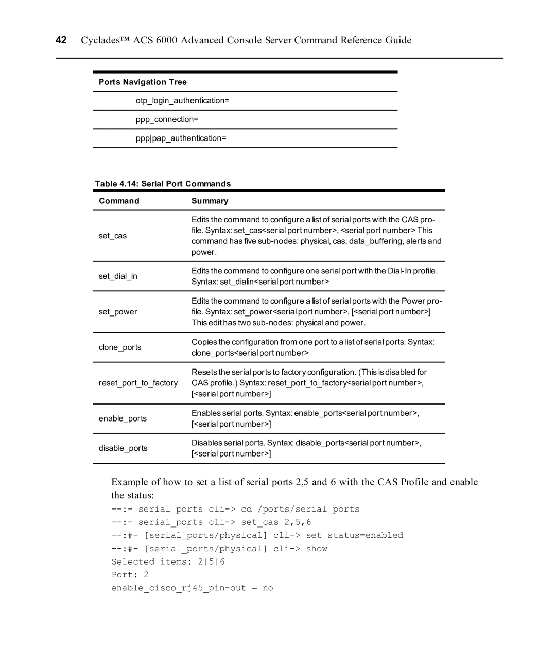 Avocent ACS 6000 manual Serial Port Commands CommandSummary 