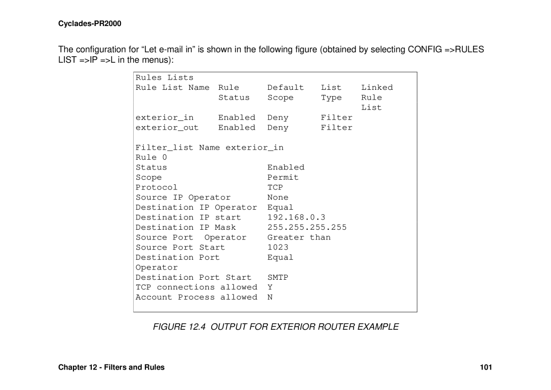 Avocent Cyclades-PR2000 installation manual Output for Exterior Router Example 