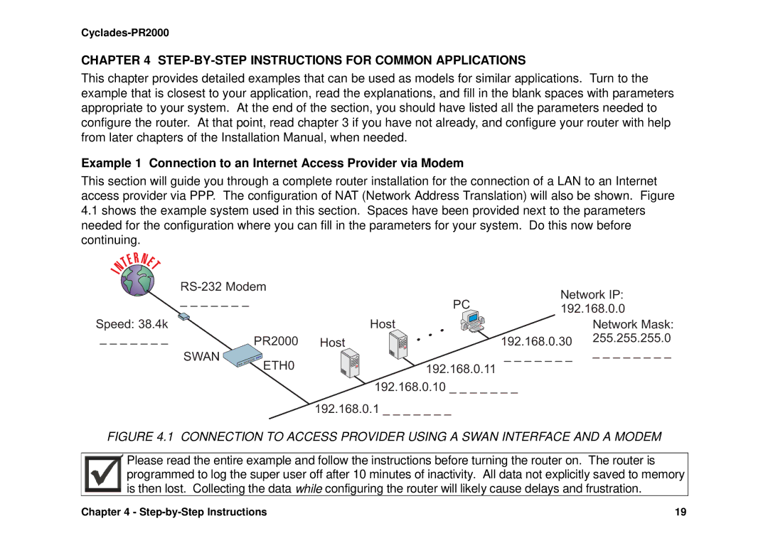 Avocent Cyclades-PR2000 STEP-BY-STEP Instructions for Common Applications, RS-232 Modem Network IP PC192.168.0.0, Host 