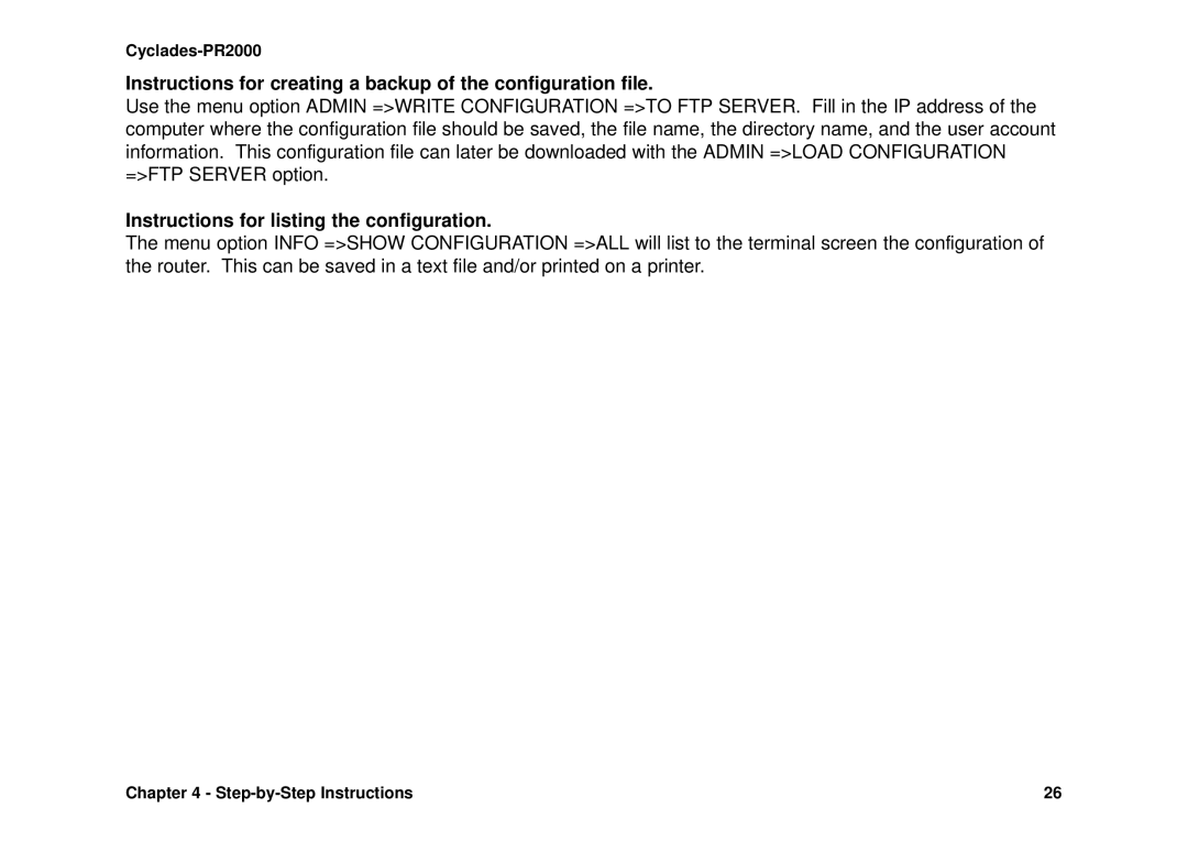 Avocent Cyclades-PR2000 installation manual Instructions for creating a backup of the configuration file 