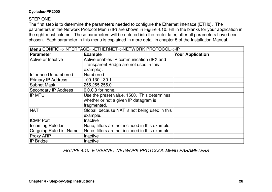 Avocent Cyclades-PR2000 installation manual Ethernet Network Protocol Menu Parameters 