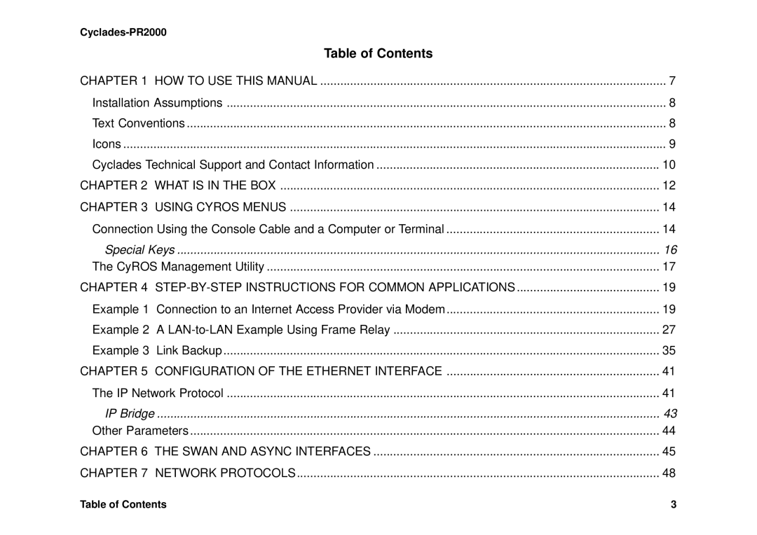 Avocent Cyclades-PR2000 installation manual Table of Contents 